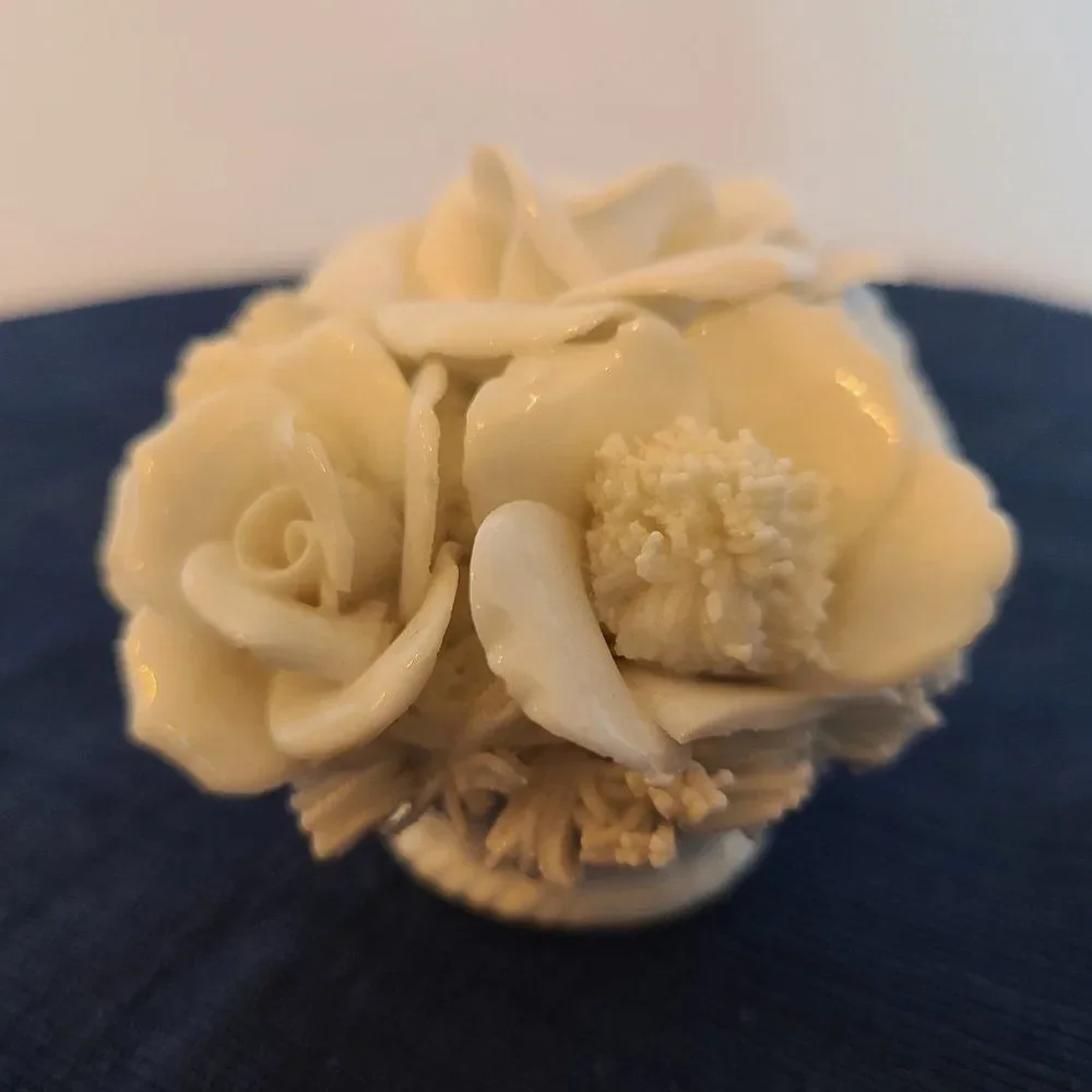 Vintage Japanese Ardalt Verithin Floral Arrangement Porcelain Flower Basket